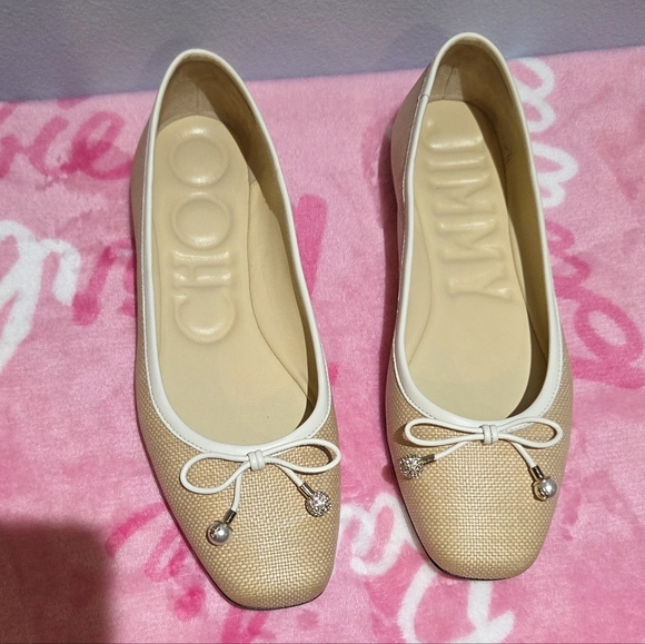 Jimmy Choo Women's Natural/Latte Raffia Leather Flat, Size 38 - Picture 2 of 10